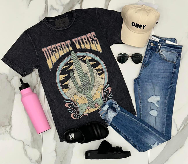 WASHED BLACK DESERT VIBES GRAPHIC TEE