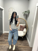 BRAYLIE GREY STRIPE BUTTON UP HENLEY SHORT SLEEVE TEE