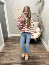 CELINE IVORY AND ROSE STRIPE COLORBLOCK SWEATER TOP
