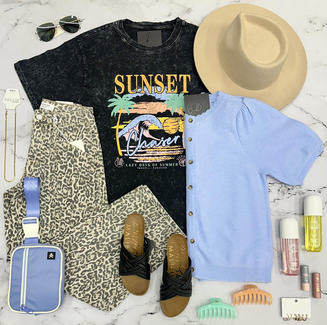 SUMMER SUNSET CHASER BLACK WASHED TEE