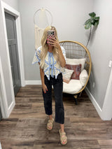 JOANN CROCHET SCALLOP HEM CARDIGAN TOP