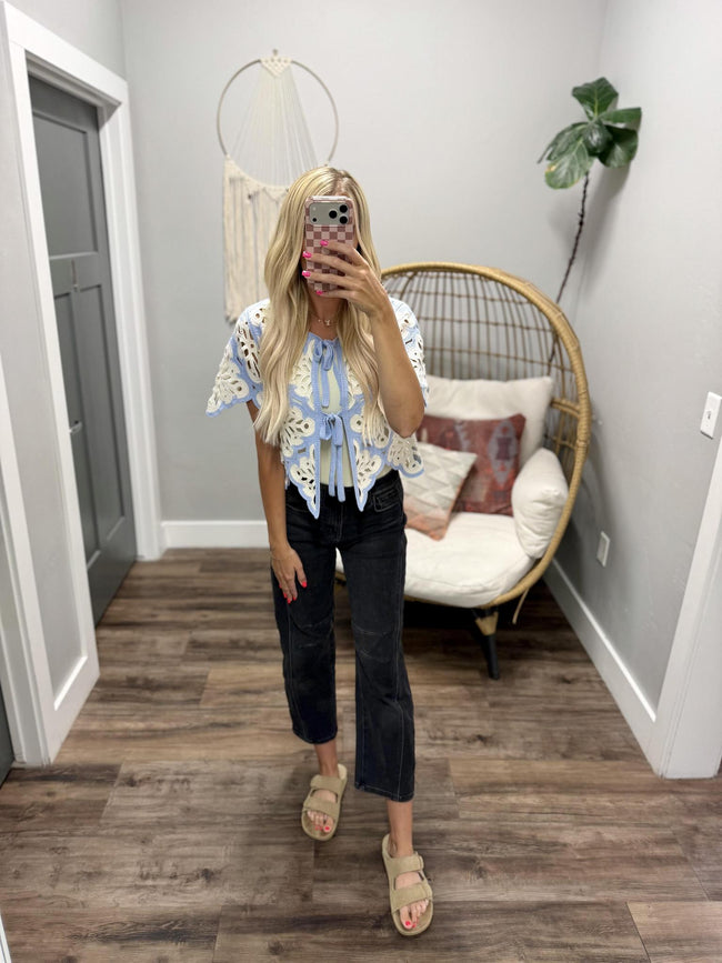 JOANN CROCHET SCALLOP HEM CARDIGAN TOP