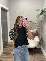 GIA BLACK EMBROIDERED BLOUSE TOP