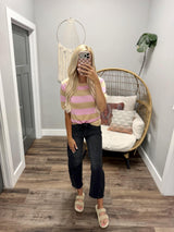 ELLIE PINK AND KHAKI STRIPE SHORT SLEEVE TOP