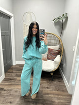 TURQUOISE WASHED WIDE LEG SWEATPANTS