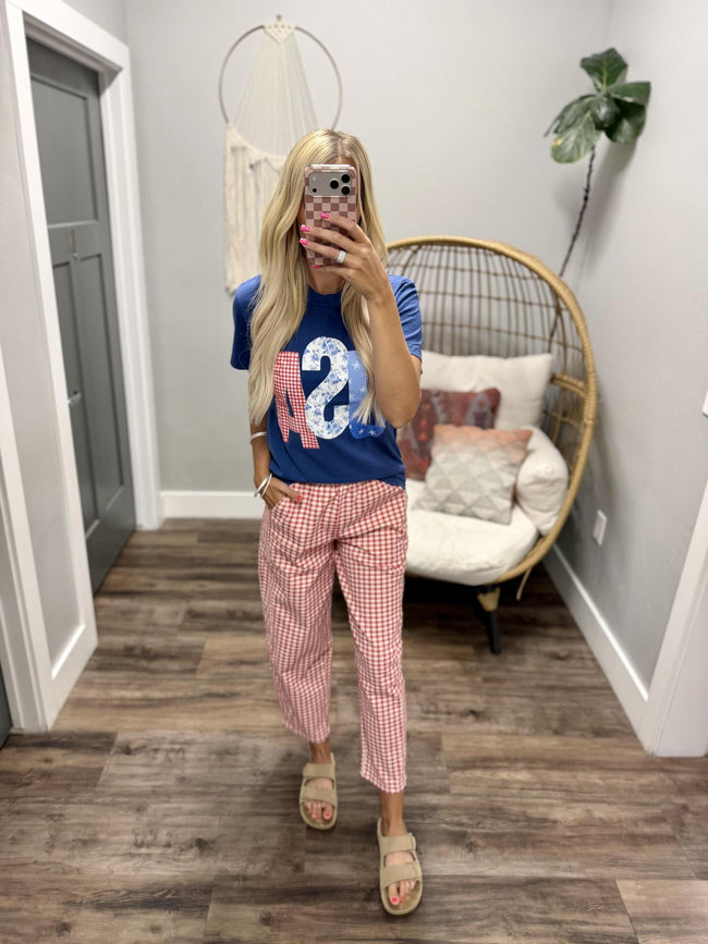 CHELSIE RED GINGHAM PLAID TWILL PANTS