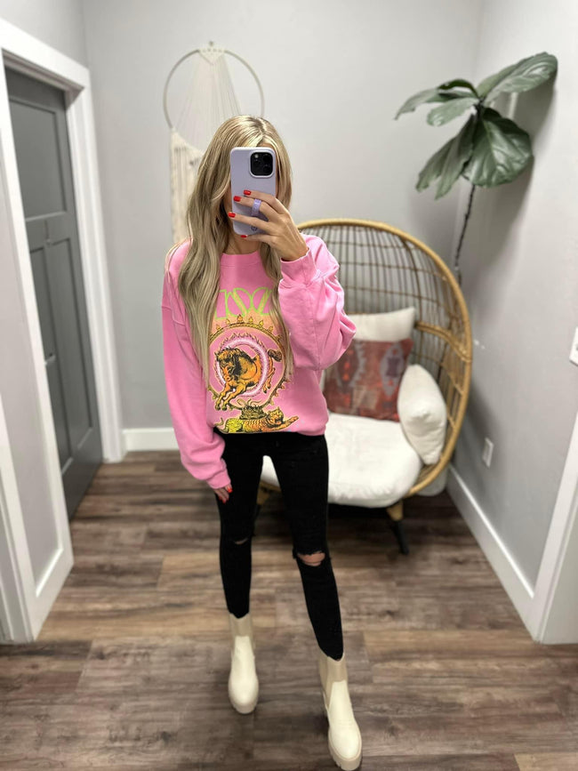 THE DOORS PINK CREW SWEATER TOP