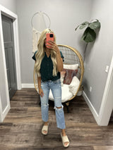 LEXI EMERALD GREEN BUTTON UP BLOUSE TOP