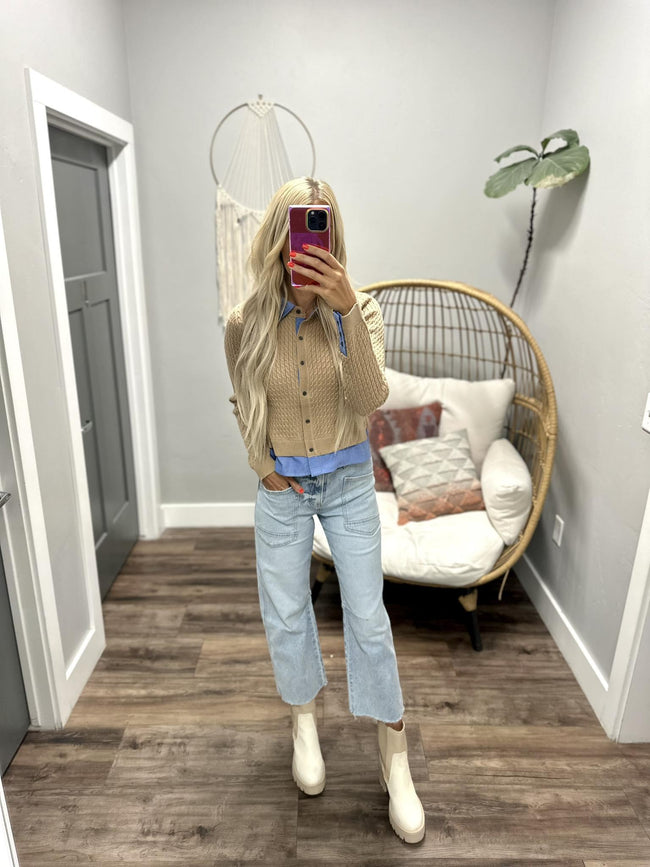 AMBER TAUPE 2FER COLLARED BUTTON UP BLOUSE