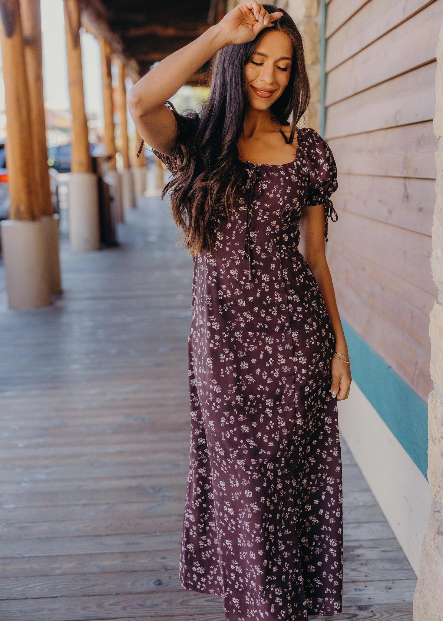 JAMIE WINE FLORAL MIDI DRESS