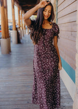JAMIE WINE FLORAL MIDI DRESS