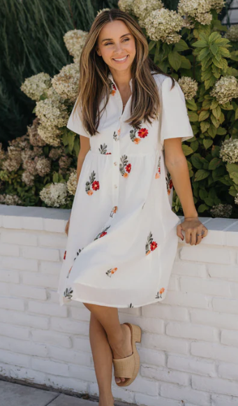 MAEVE SPANISH ROSE EMBROIDERED BUTTON DOWN DRESS