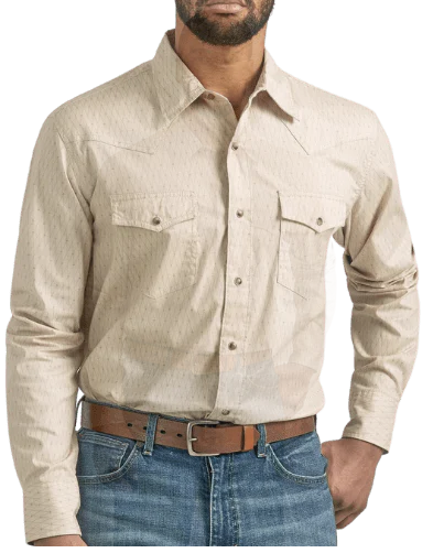 MENS WRANGLER COMPETITION CLASSIC SAND BUTTON UP