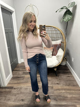 MAIZY BLUSH RIBBED LONG SLEEVE SWEATER TOP