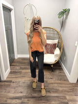 ROWAN CORAL STRIPE SHORT SLEEVE TOP