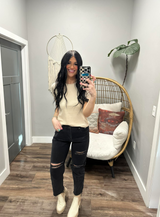 SANDY OATMEAL RIBBED SCALLOP SLEEVE SHORT SLEEVE TEE