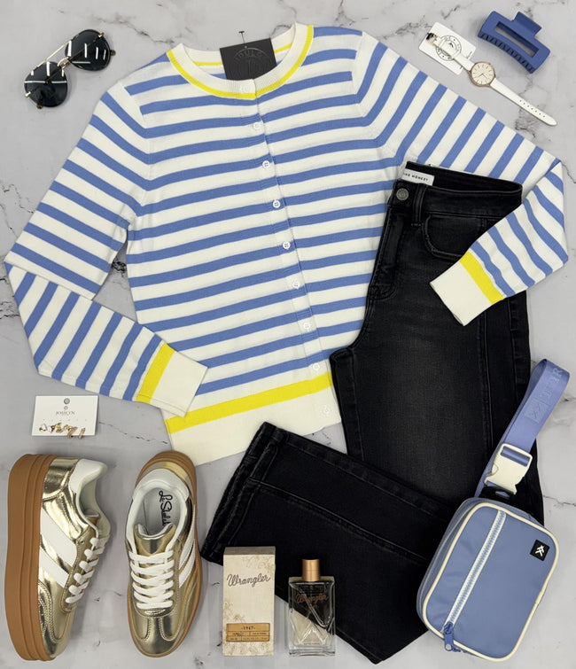 BLAIR BLUE AND YELLOW STRIPE CARDIGAN