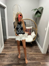 RILEY RHINESTONE WHITE DENIM SHORTS