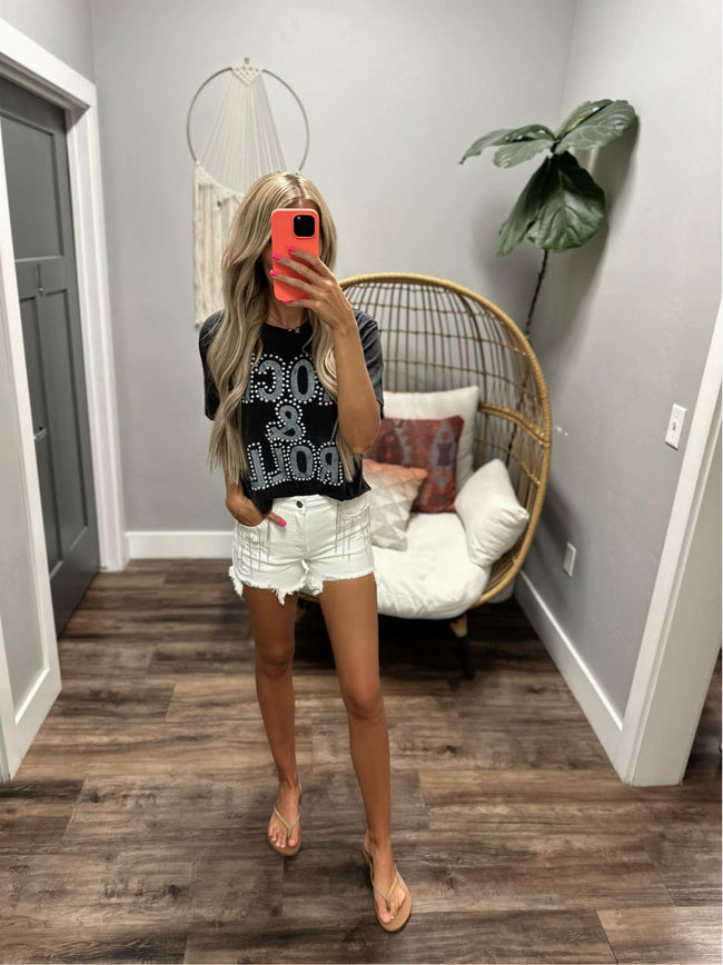 RILEY RHINESTONE WHITE DENIM SHORTS
