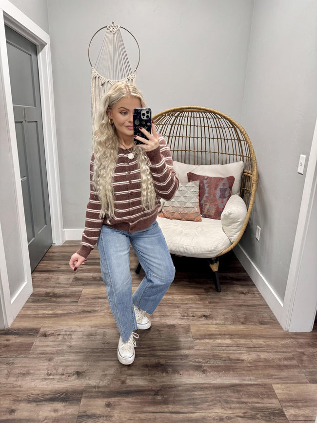 ALEX COCO AND MAUVE STRIPE SWEATER CARDIGAN TOP