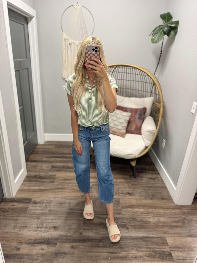 CAMBREE GREEN STRIPE BLOUSE TOP