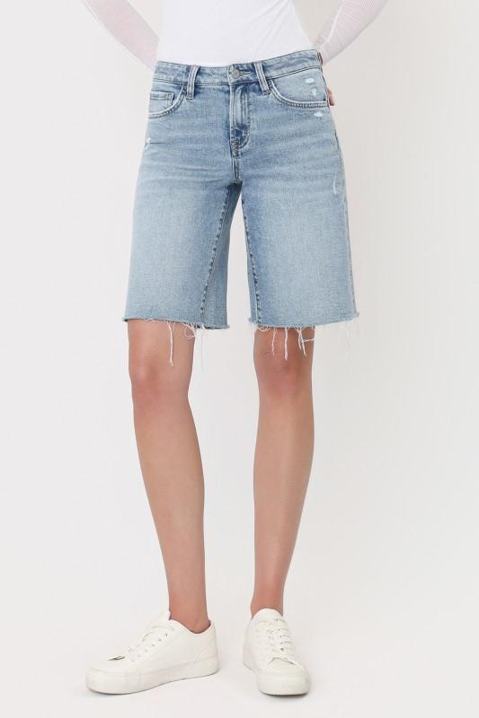 ANNA MID RISE RAW HEM LIGHT WASH SHORTS