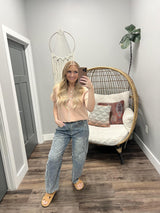 CRYSTAL PEACH BUTTON UP SHORT SLEEVE CARDIGAN TOP