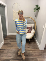 JONNIE BLUE AND PALE YELLOW STRIPE CARDIGAN TOP