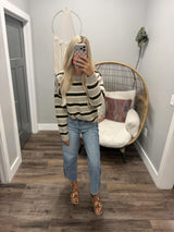 AUDREY GREY/CREAM/CHOCOLATE STRIPE SWEATER TOP
