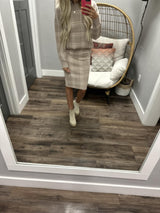 IVY TAUPE AND CREAM PLAID SWEATER TOP