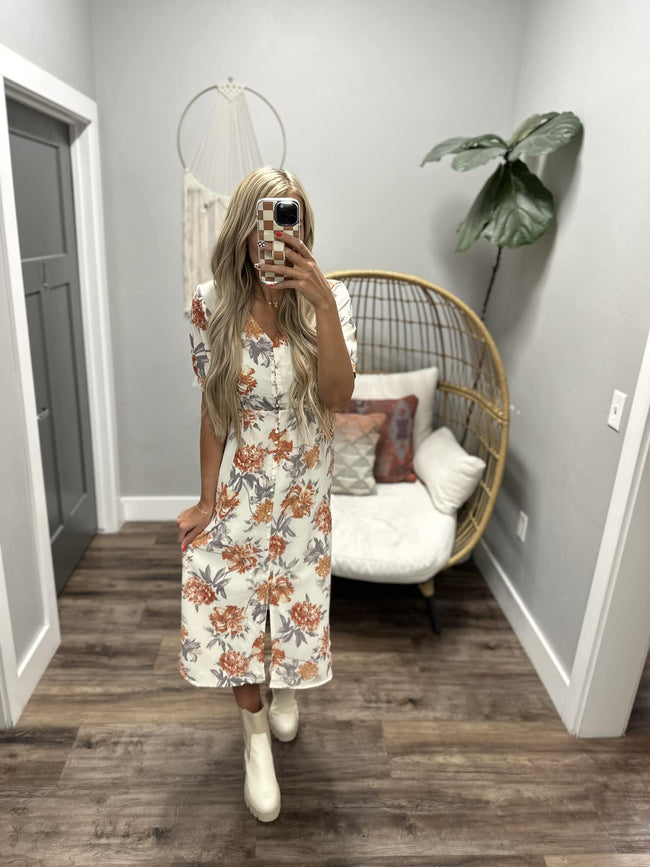 THE LAURENCE BRUSHED COPPER BUTTON DRESS