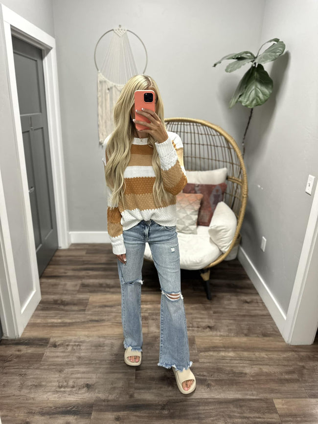 COLLEEN CAMEL MULTI STRIPE SWEATER TOP