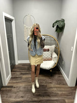 OATMEAL SCALLOP BUTTON DON CORDED SKIRT