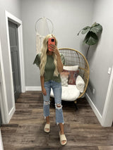 PEBBLE GREEN CROCHET SHORT SLEEVE BLOUSE TOP