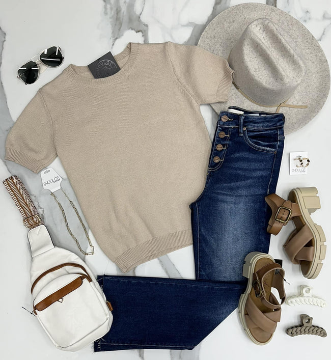 STEFANIE LIGHT TAUPE SWEATER TOP