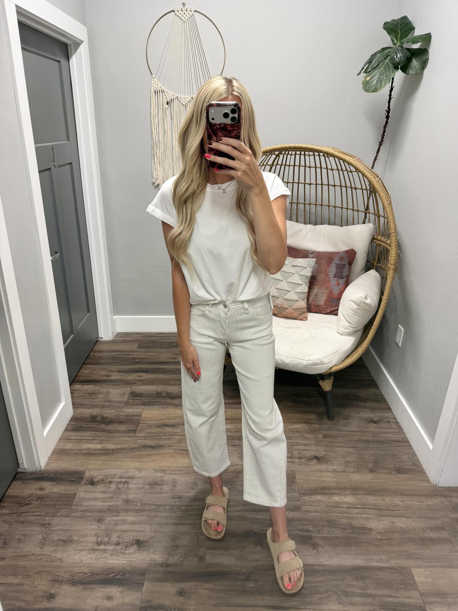 KATE HIGH RISE PINSTRIPE BARREL JEANS