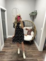 JAMIE BLACK FLORAL KNEE LEGNTH EMBROIDERED DRESS