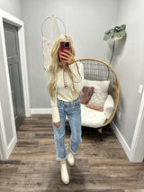 ANITA CREAM AND BURGUNDY HENLEY TOP
