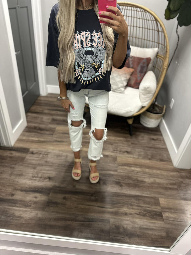 WASHED BLACK FREE SPIRIT EAGLE OVERSIZED TEE