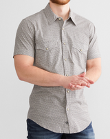 MENS ROCK & ROLL TAUPE GEO STRETCH BUTTON UP