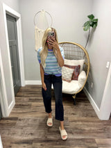 MAGGIE BLUE IRIS STRIPE SHORT SLEEVE TOP