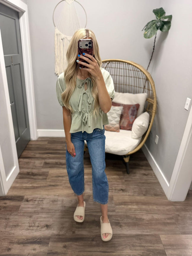 CALLI SAGE TIE FRONT BLOUSE TOP