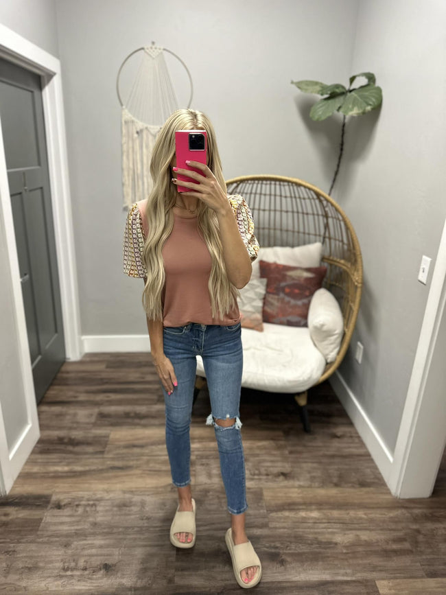 ALLISON MAUVE CROCHET DETAIL SLEEVE BLOUSE