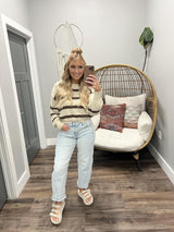 ABBIE CREAM AND CHOCOLATE LIGHT WEIGHT STRIPE SWEATER TOP