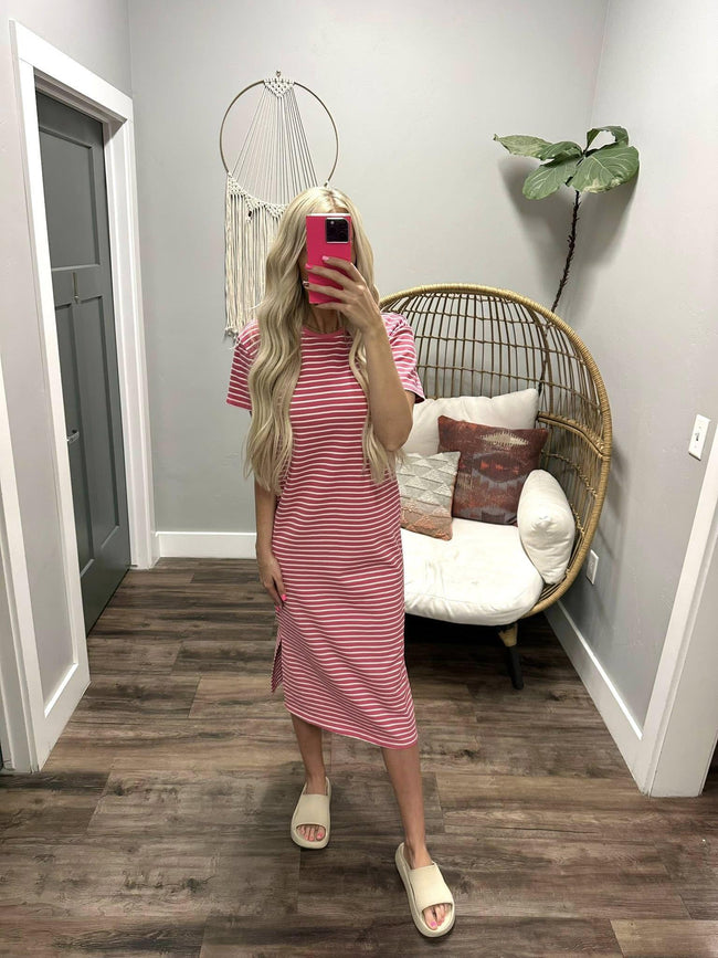 HARPER PINK STRIPE T SHIRT DRESS