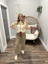 JENNIE LEOPARD RED TIE WAIST DENIM JEANS