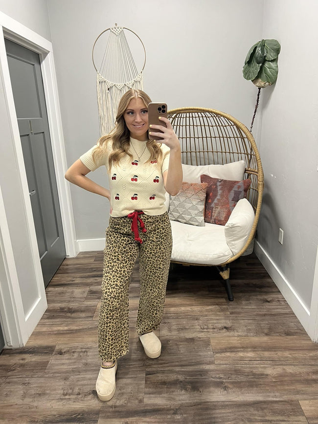JENNIE LEOPARD RED TIE WAIST DENIM JEANS