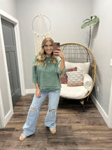 CAMDEN WASHED GREEN DROP SHOULDER SWEATER TOP