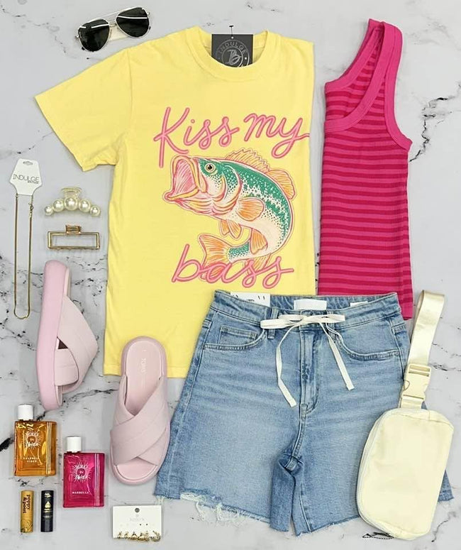 KISS MY BASS PALE YELLOW TEE
