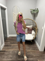 LIV MAGENTA COLORBLOCK RIBBED STRIPE SLEEVE TEE